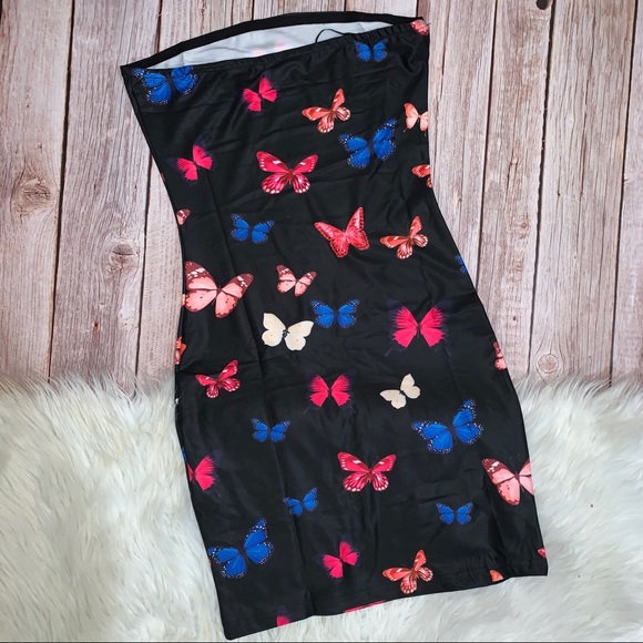 🎄SALE🔥🦋Butterfly Black Bodycon Strapless Dress - Picture 3 of 8
